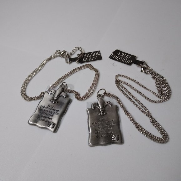 Set Of 2 Metal Rectangular Pendant Faith Necklaces Adjustable 18.5 To 20 Inches - Picture 1 of 15